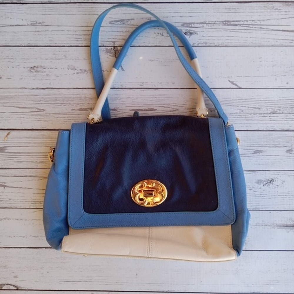 Emma‎ Fox Leather Satchel Shoulder Bag Colorblock Fox Logo Luxury Chic Crossbody